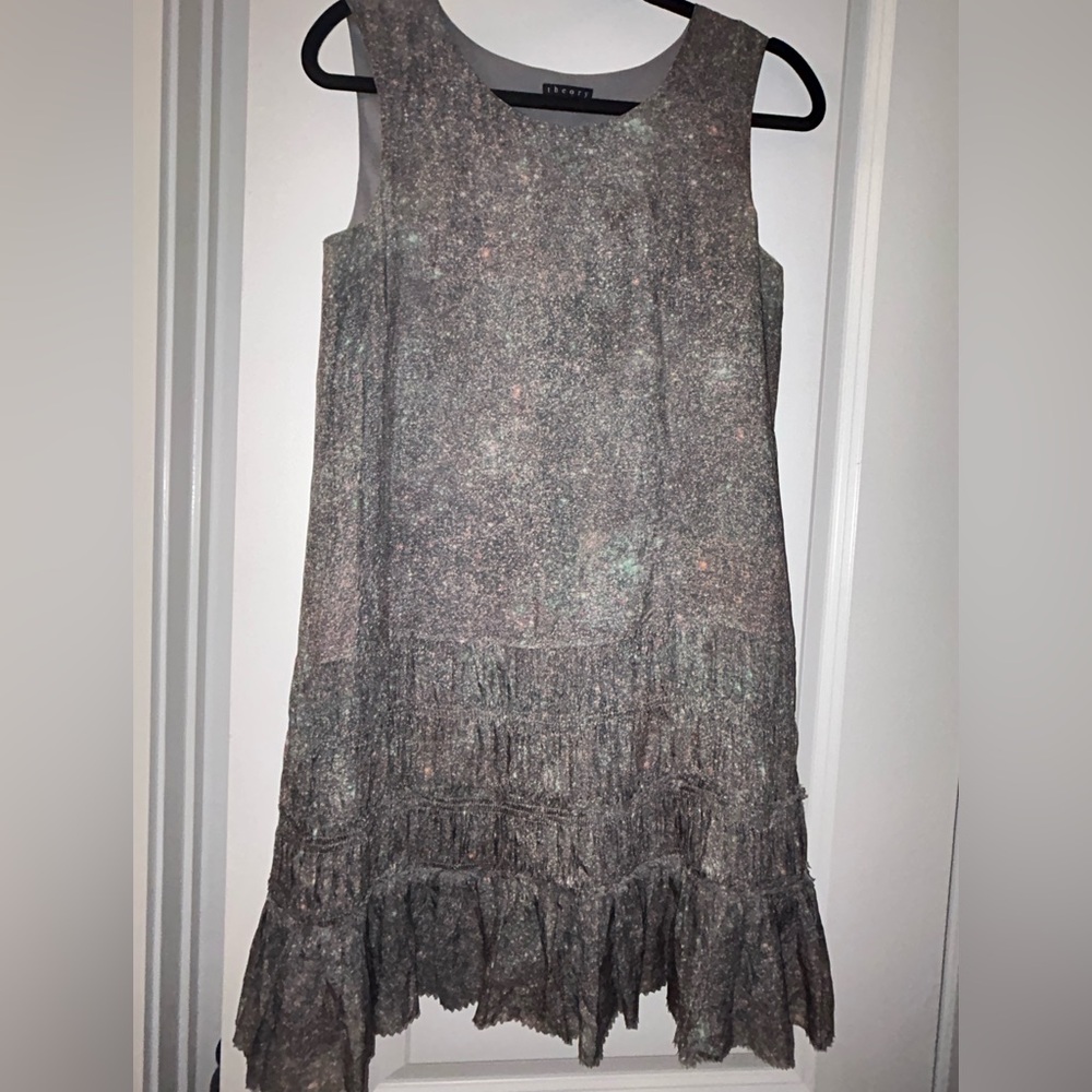 Theory Multicolor Burning Glitter Silk Shift Dress with Pleats